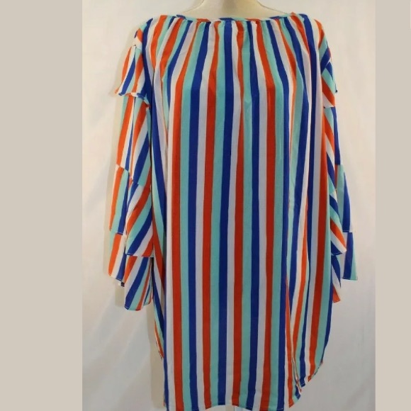 Suzanne Betro Tops - Suzanne Betro Electric Blue&Orange Stripe Tiered